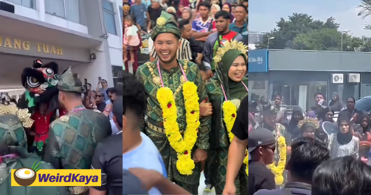 M'sian couple unites cultures with kompang, lion dance, & urumi melam at wedding | weirdkaya