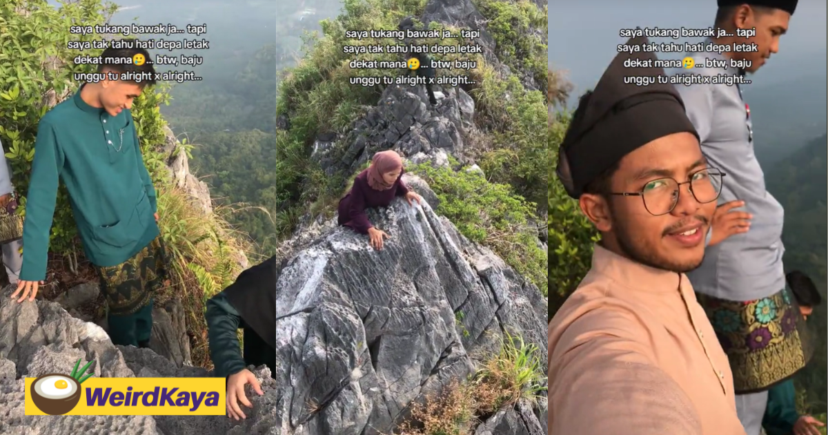 Group of m'sians hike rocky mountain while dressed in baju melayu and baju kurung | weirdkaya