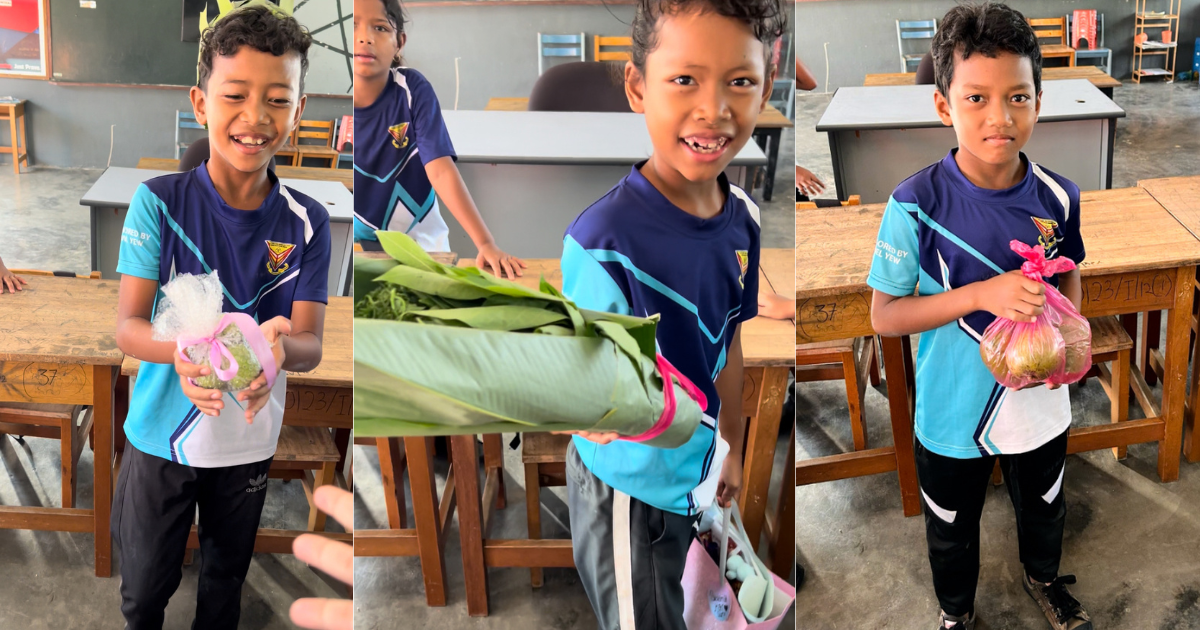 Malaysian students gift veggie bouquet to teacher