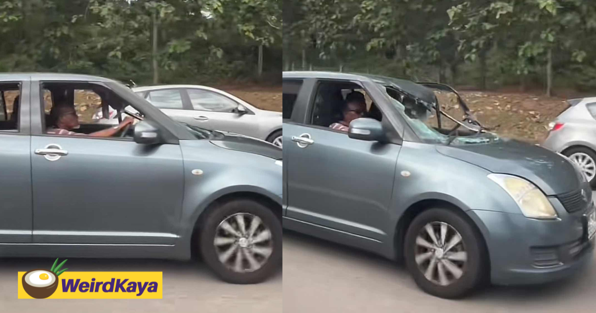 M'sian uncle calmly drives car with smashed windscreen after an accident | weirdkaya