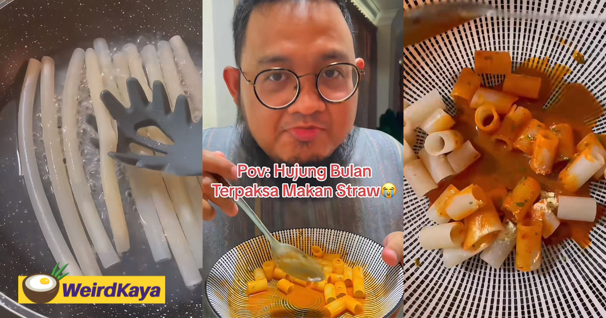 'it's delicious' — m'sian man makes pasta out of zus straws & eats it straight! | weirdkaya