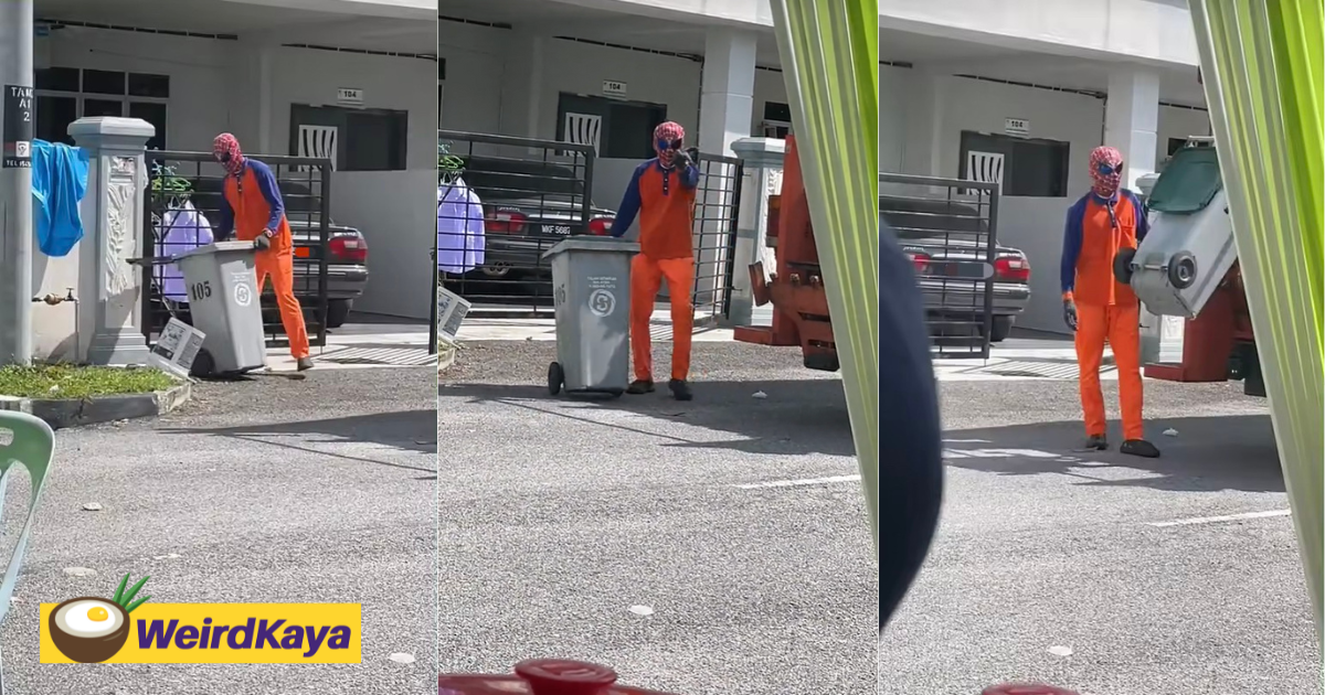 'even heroes need part-time jobs' — m'sian man collects trash while wearing 'spiderman' mask | weirdkaya