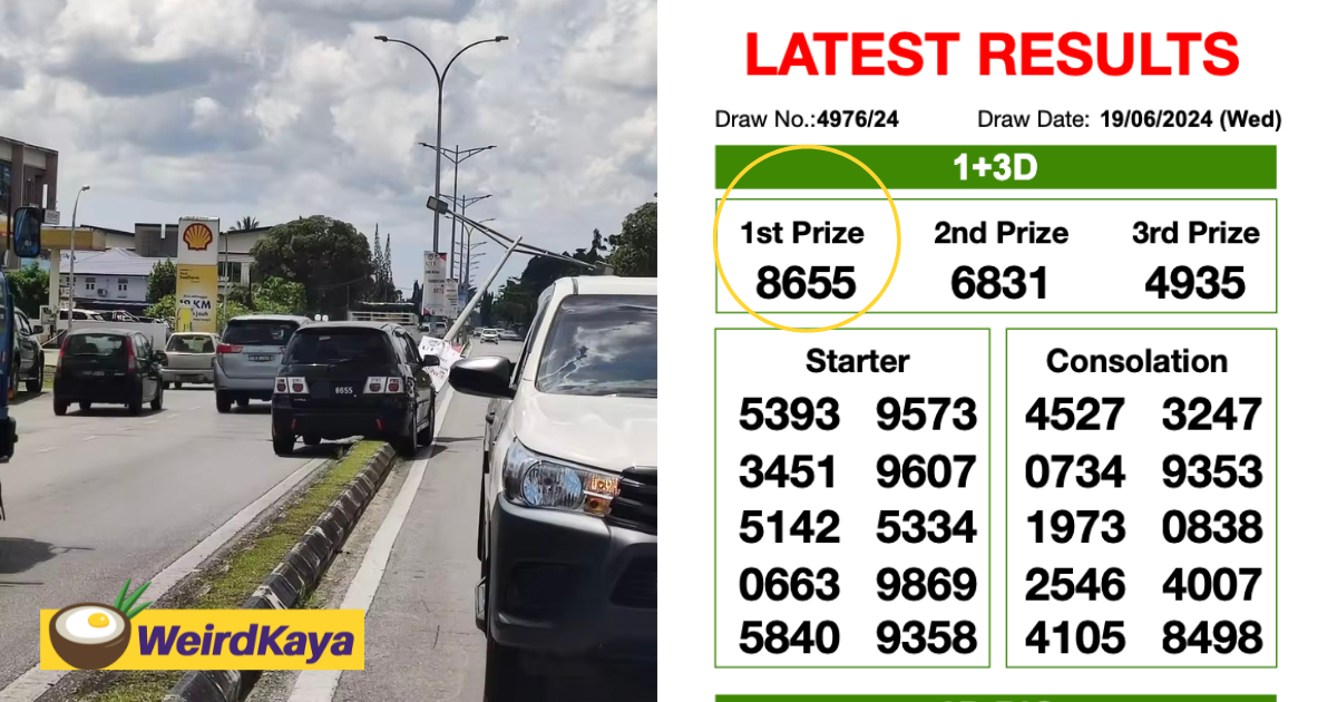 Number plate of car that hit lamp post in sarawak wins 1st prize in 4d draw | weirdkaya