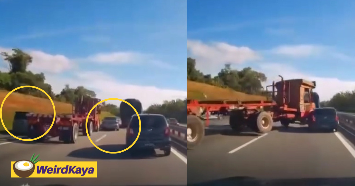 2 cars try to overtake trailer on emergency lane, leads to it crashing into axia | weirdkaya