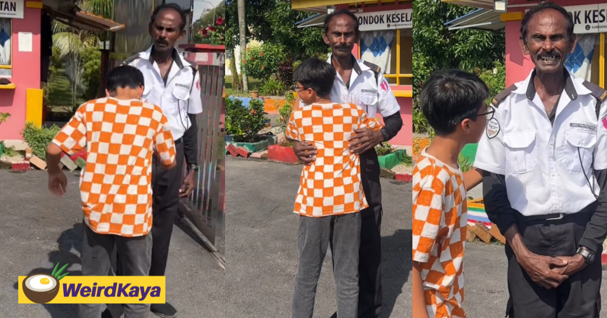 M'sian boy's heartwarming handshake and hug for school security guard wins hearts | weirdkaya