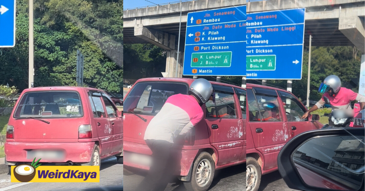 Seremban food rider saves the day by helping to push perodua kancil which broke down | weirdkaya