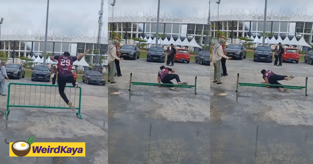 M'sian man tries to leap over metal fence but his leg decided to say 'nope' | weirdkaya