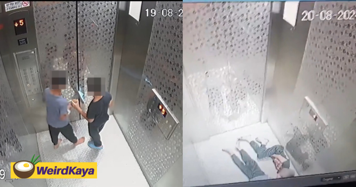 Lift footage shows slipper placed between door was what caused 2 m'sian boys to be stuck for 9 hours | weirdkaya