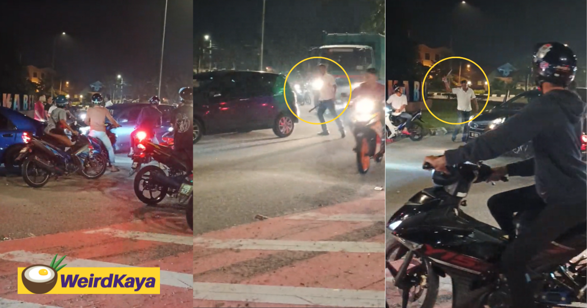 Axia Driver Gets Ganged Up By Group Of Mat Rempits, Confronts Them Solo With A Stick