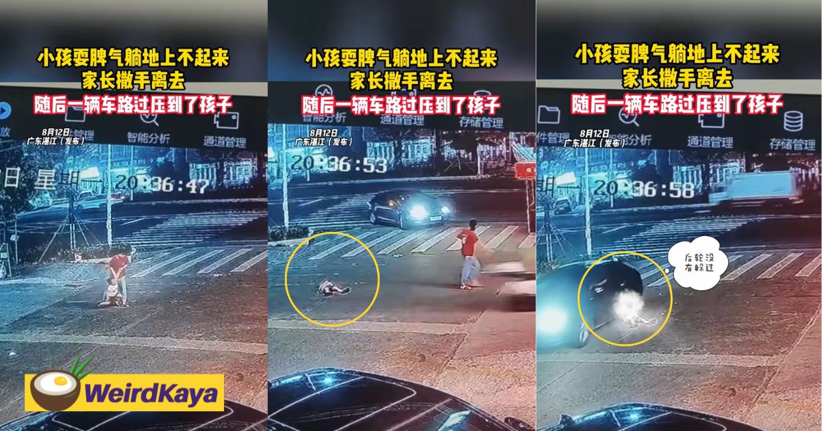 Child left lying on road after showing temper, has head run over by car | weirdkaya