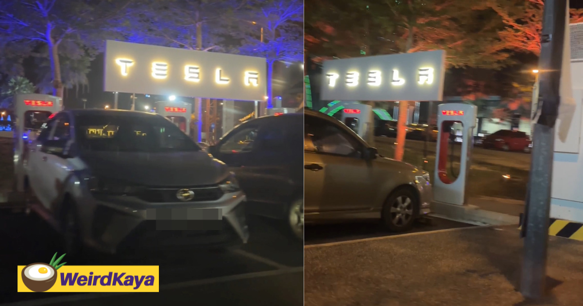 M'sian drivers come under fire for parking their non-ev cars at tesla charging spots | weirdkaya