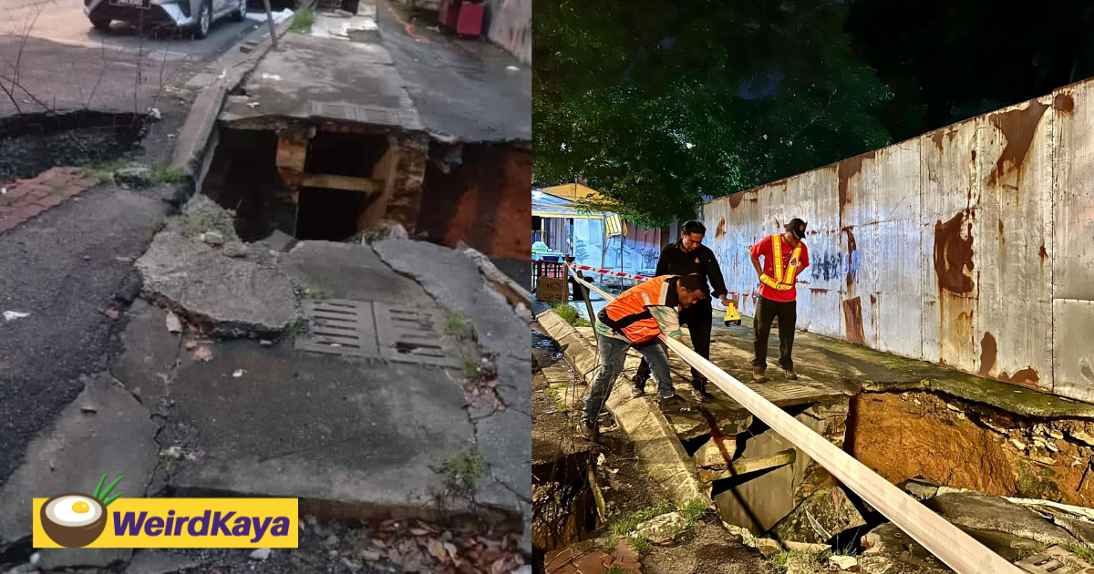 Giant sinkhole appears in kampung kerinchi due to collapsed drain | weirdkaya