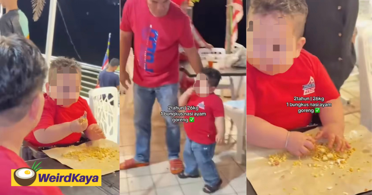 2yo m'sian boy weighing 26kg devours entire pack of rice, netizens worried for his health | weirdkaya