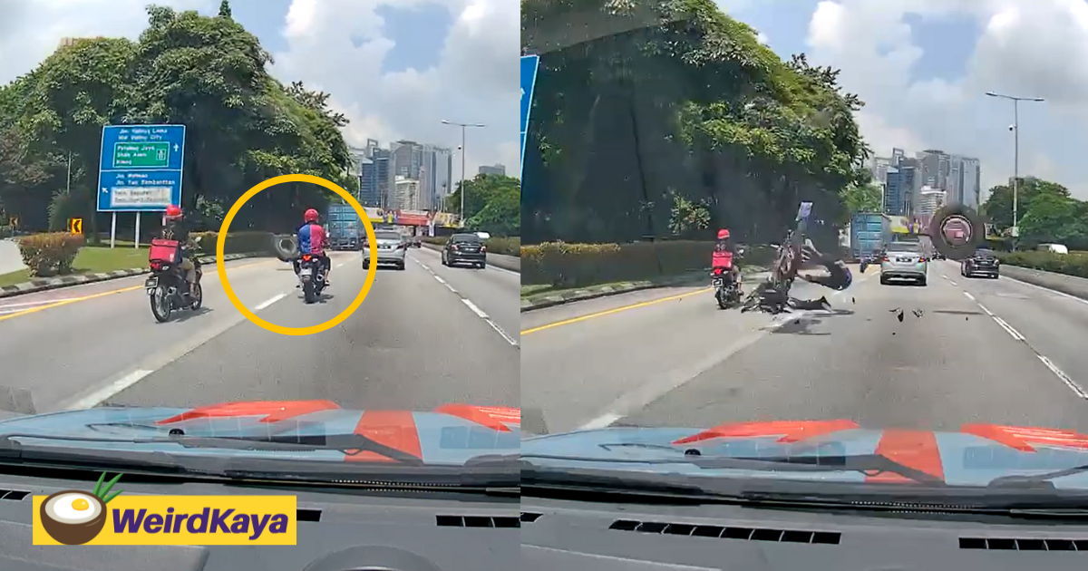 M'sian man sent flying after lorry tyre knocks into his motorcycle at middle lane | weirdkaya