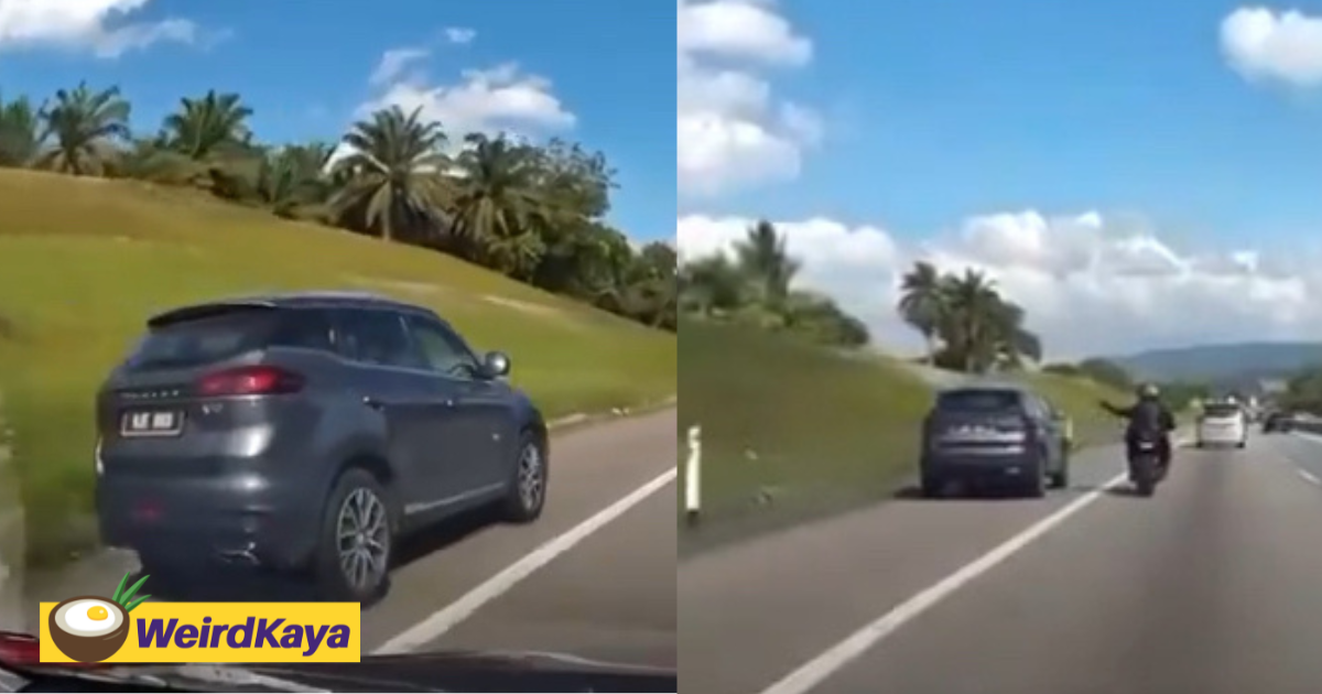 Proton x70 driver uses emergency lane & gets called out by motorcyclist - literally | weirdkaya