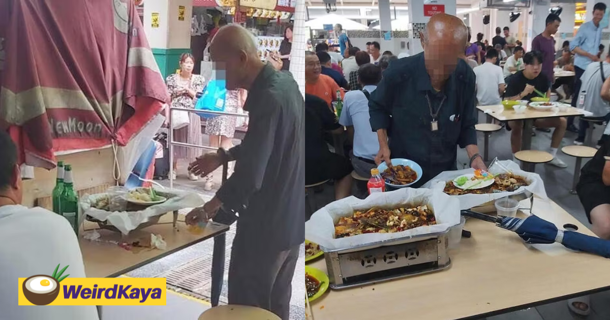 Old man seen eating leftovers at sg food court, says he did so to prevent food wastage | weirdkaya