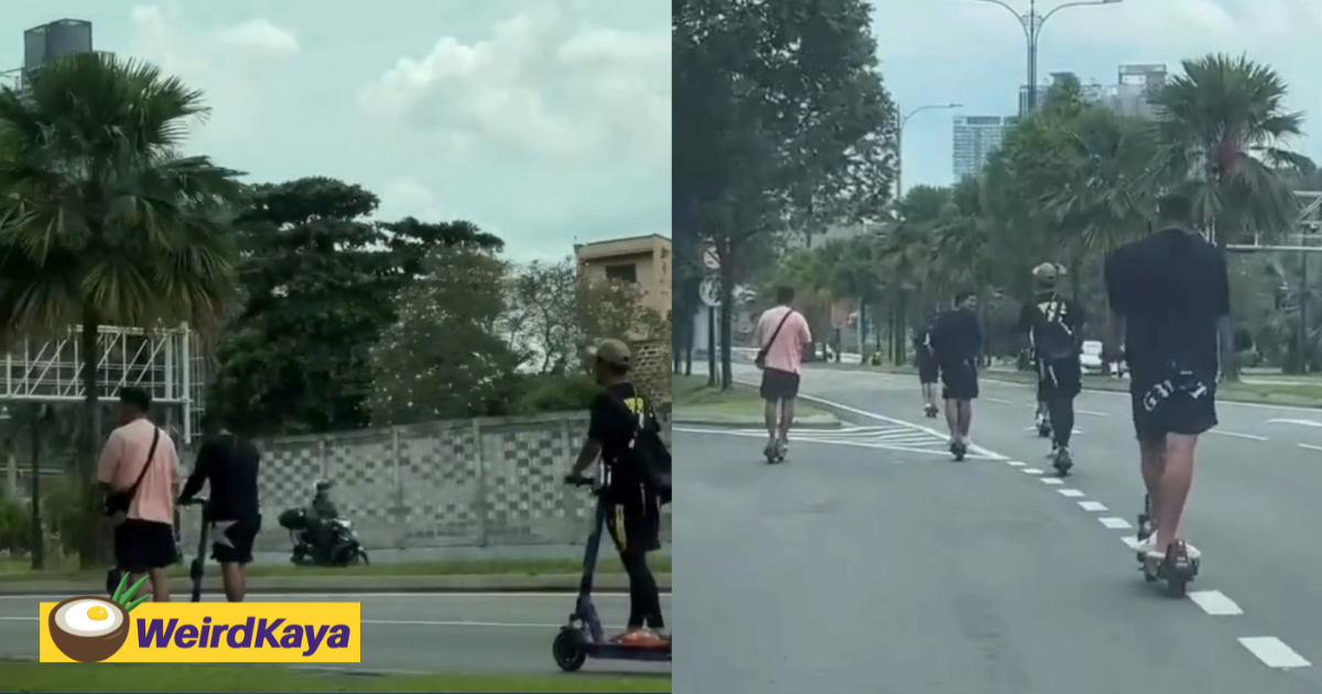 8 men recklessly ride e-scooters and occupy car lanes along kl road | weirdkaya