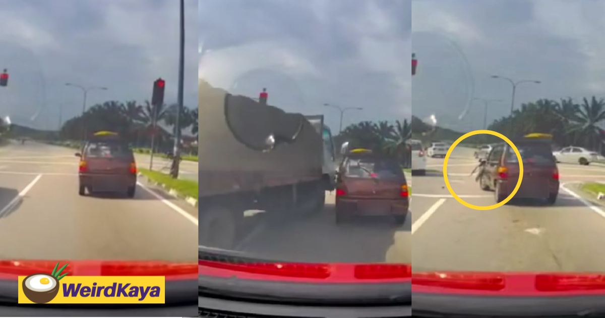 Lorry scrapes 2 cars while running a red light in johor | weirdkaya