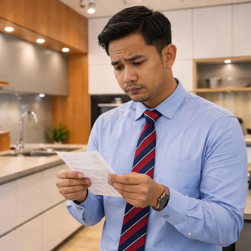 Man consider buying cabinet