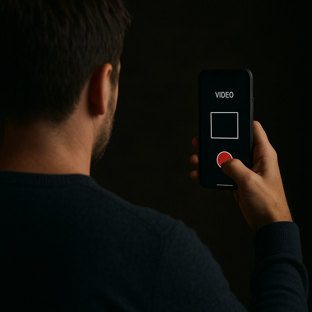 man recording video