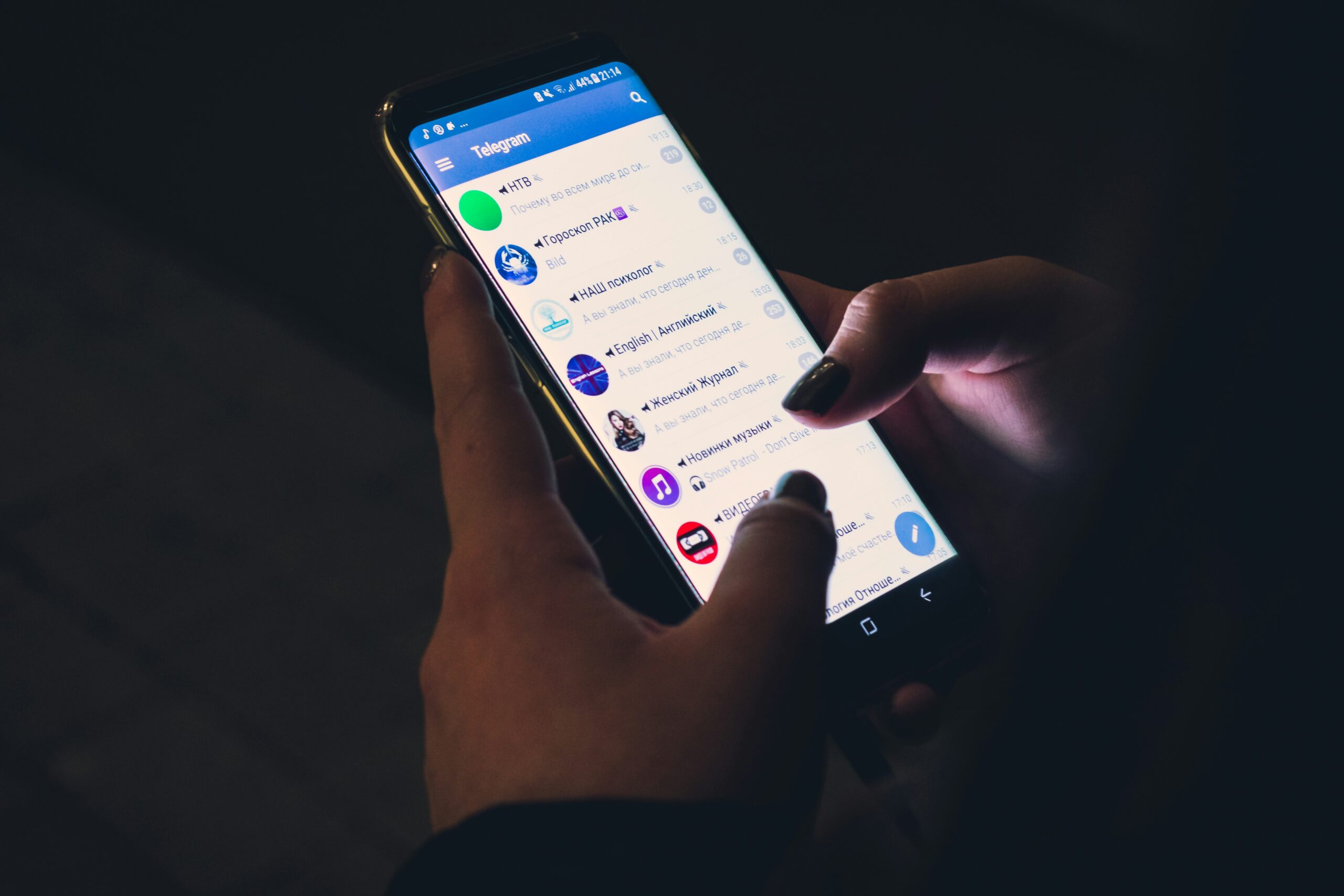 Man using telegram app