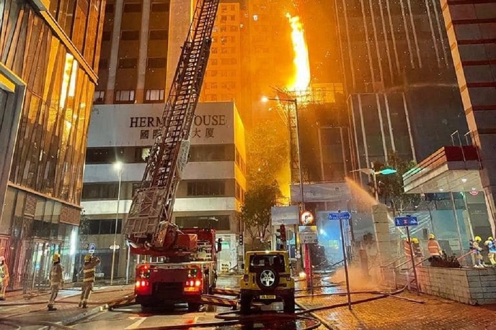 Massive fire breaks out at 42-storey building in hong kong, 3 injured