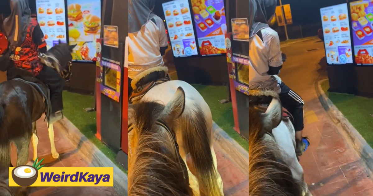 M'sian girls spotted ordering food at mcdonald's while riding on horses, netizens amused | weirdkaya