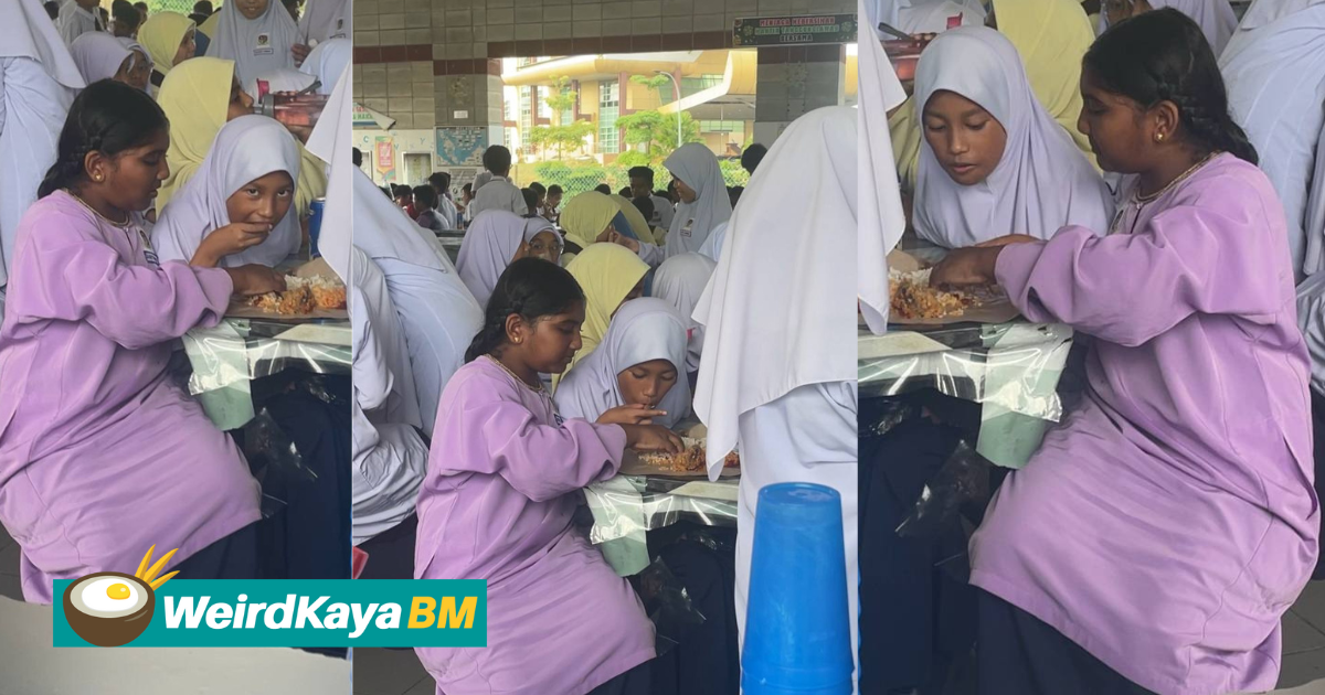 Tidak kira warna kulit, dua pelajar berlainan kaum kongsi sebungkus nasi tuai rasa kagum warganet. | weirdkaya