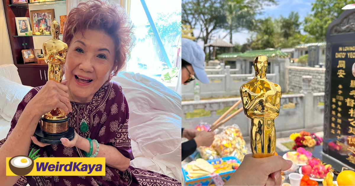Michelle yeoh returns to m'sia, brings oscar award to observe qing ming & visits late father | weirdkaya