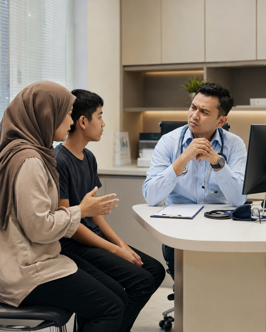 mother with her kids meeting doctor