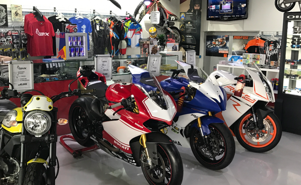 Motorcycles at a shop