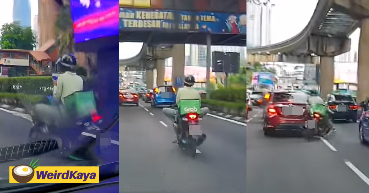 M'sian delivery rider hits car while sitting cross-legged and playing his phone on his motorcycle | weirdkaya