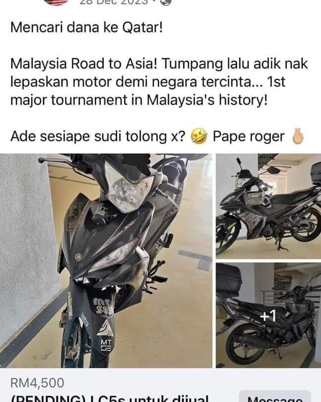M'sian football fan derrick gan sells motorcycle to see m'sia at asian cup