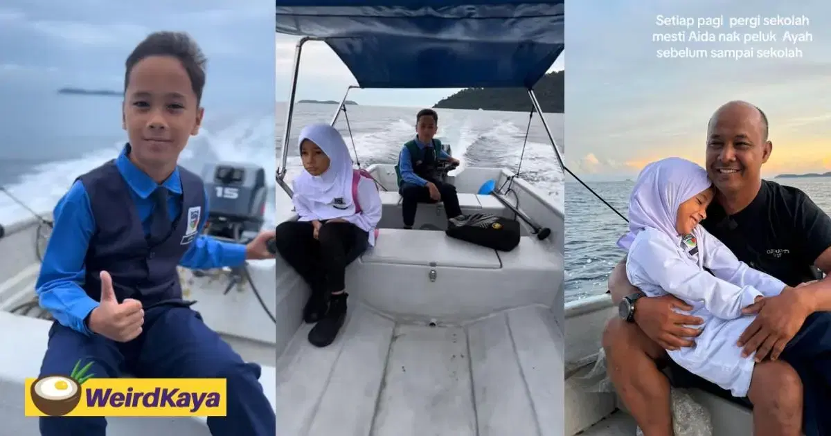 M’sian Father Rides A Boat To School Daily With His Kids For 7 Years So They Can Learn Like Everyone Else | WeirdKaya