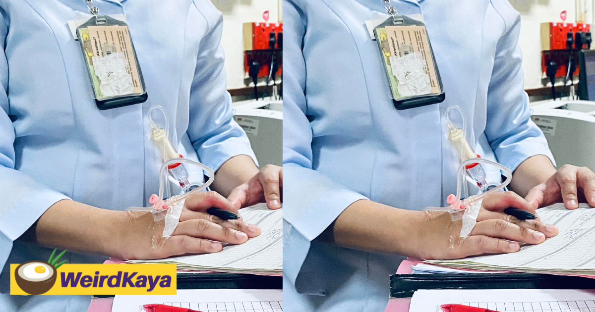 M’sian gov’t nurse spotted having iv drip inserted into hand while working, evokes pity from netizens  | weirdkaya