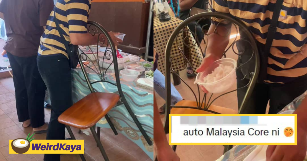 M'sian man carries chair with his arm to 'secure' his seat at raya open house | weirdkaya