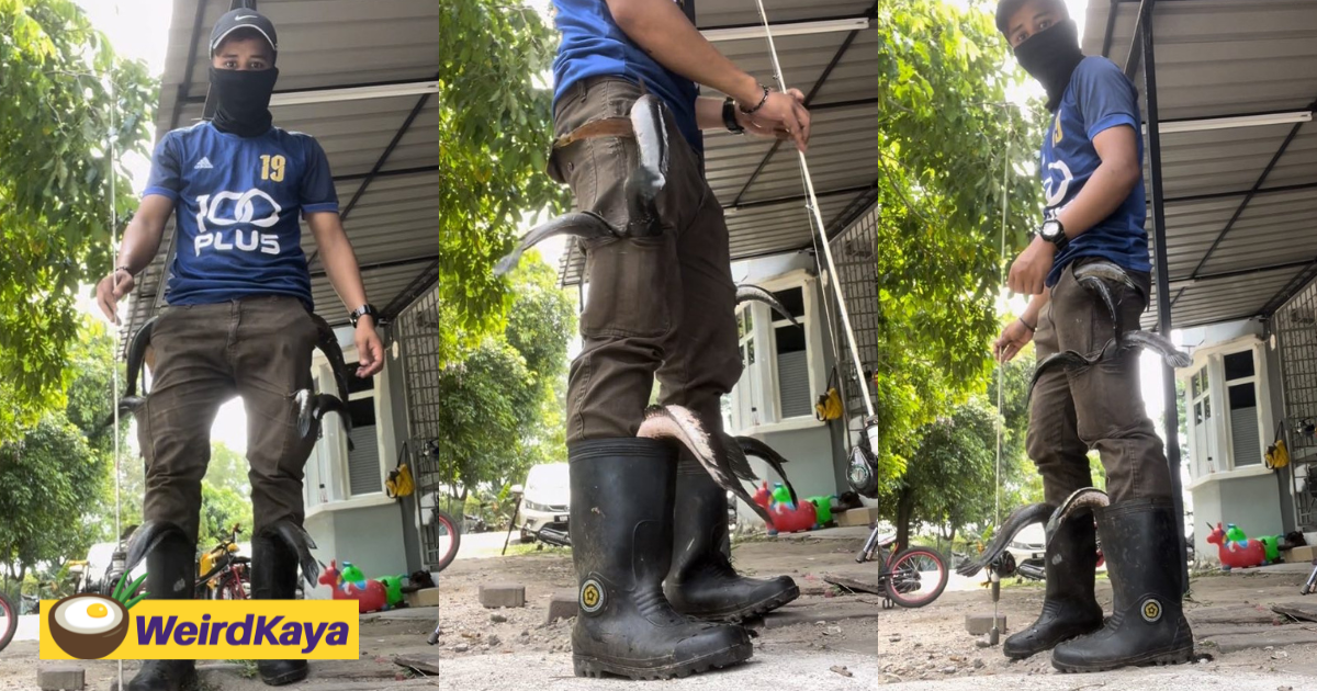 Viral video shows m'sian man flexing catch with fishes stuck in his pockets & boots | weirdkaya