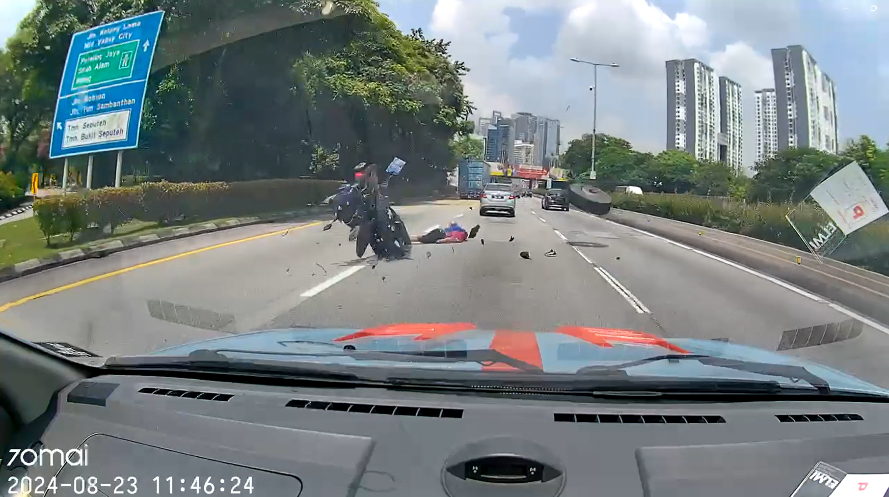 M'sian man flung off motorcycle after lorry tyre crashes into him