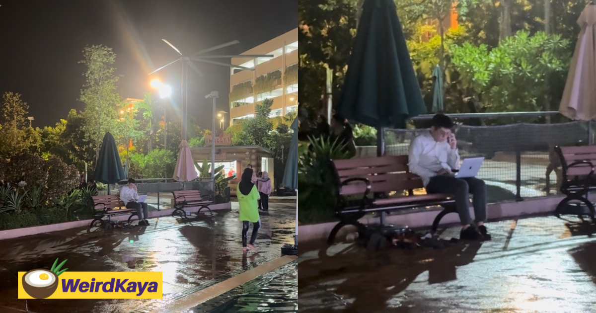 M'sian man heads straight to water park after work, but urgent email keeps him glued to laptop | weirdkaya