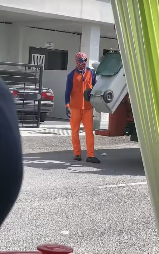'even heroes need part-time jobs' — m'sian man collects trash while wearing 'spiderman' mask | weirdkaya