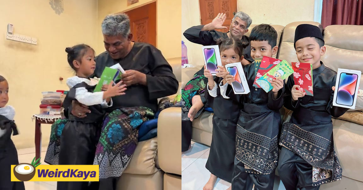 M'sian Man Wows Netizens By Casually Giving New iPhones To His Grandkids During Raya