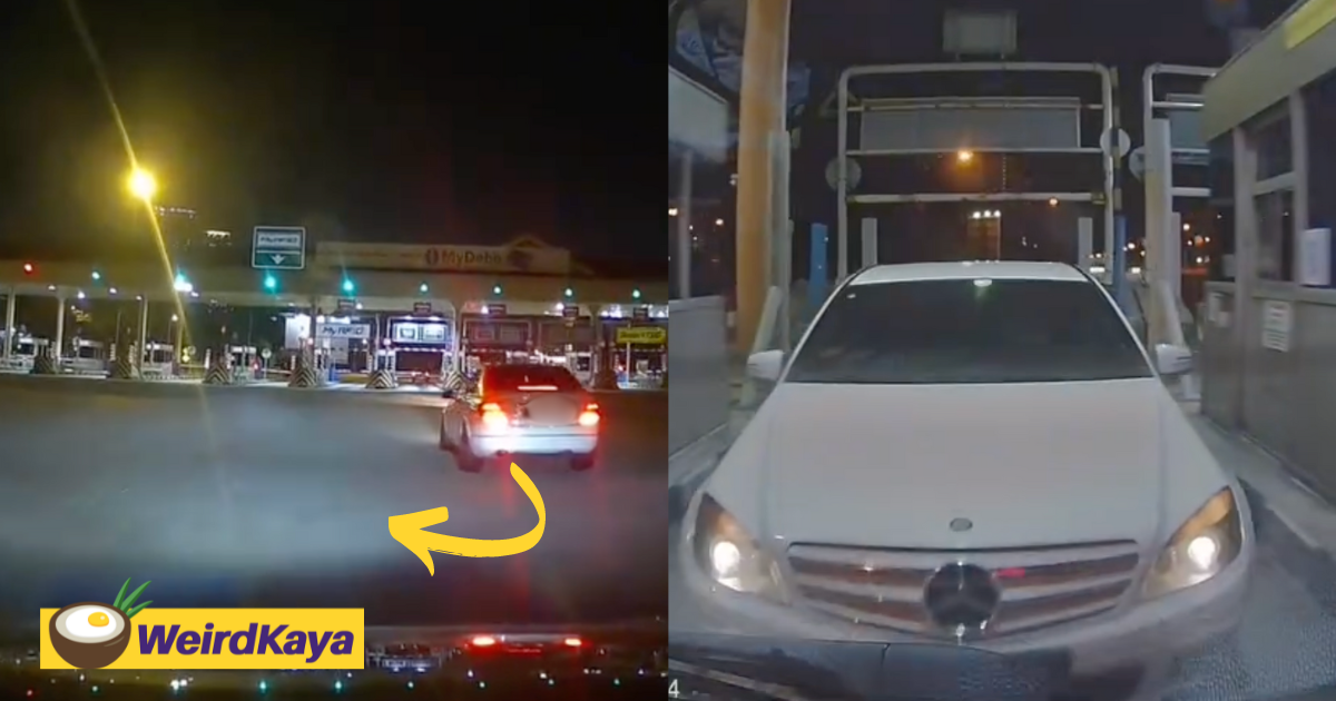 M'sian man's new car nearly hit by mercedes who tailgated him to skip toll | weirdkaya