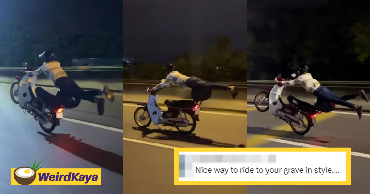 M'sian motorcyclist seen performing 'wheelie' stunt on the road at high speeds | weirdkaya