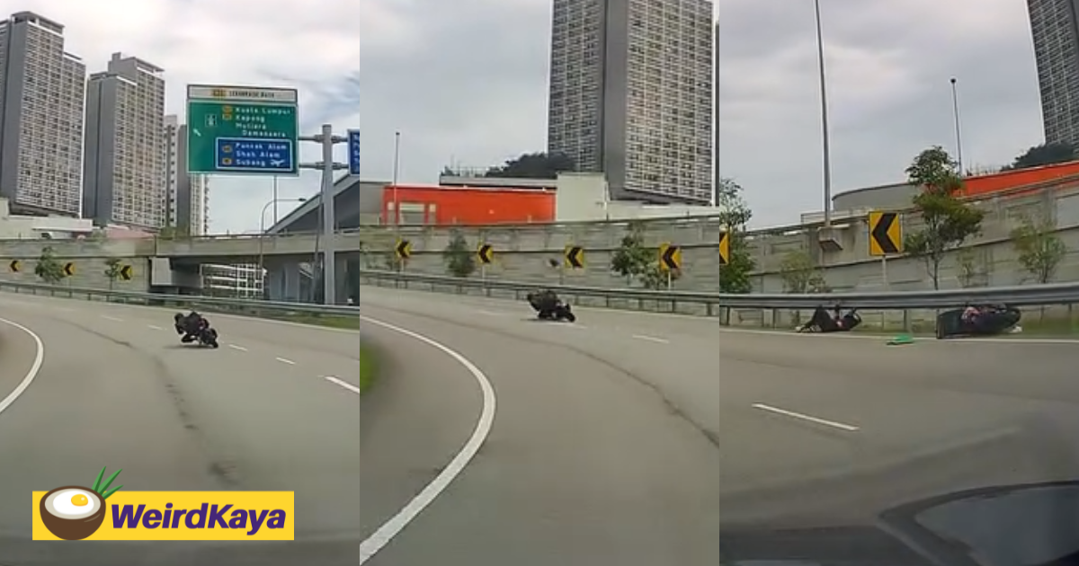 M'sian motorcyclist tumbles while trying to drift along highway at klang valley | weirdkaya
