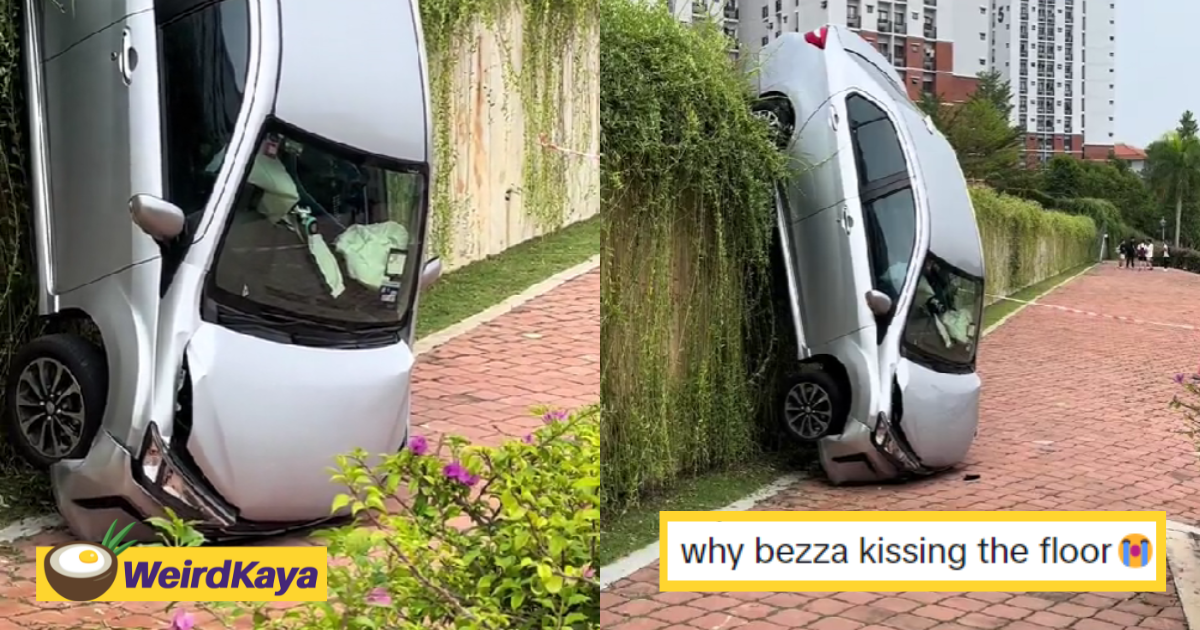 Perodua bezza tries to be 'down to earth' but ends up being in an upright position | weirdkaya