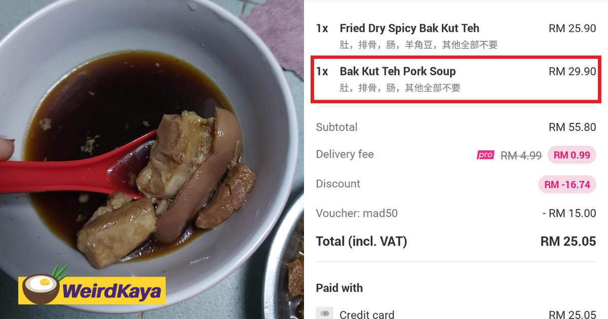 M'sian outraged by rm30 bak kut teh delivery order which only had 3 small pieces of meat | weirdkaya