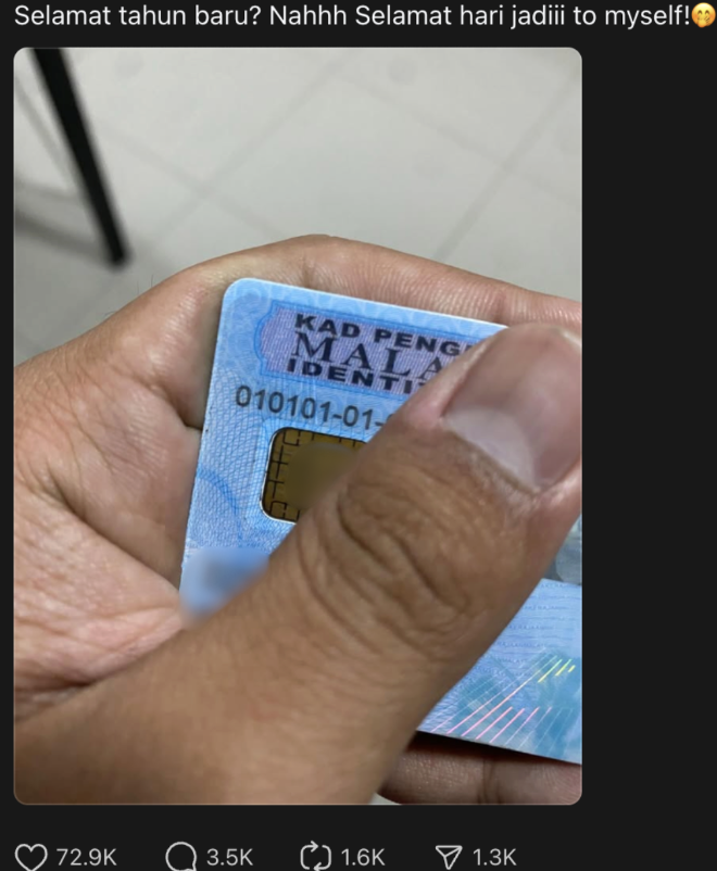 M'sian Proudly Shows Off Unique ‘01010101’ IC Number & Netizens Are Doing The Same Too