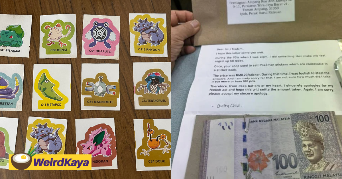 M'sian shop owner receives apology letter and rm100 in compensation for pokémon stickers which were stolen 20 years ago | weirdkaya