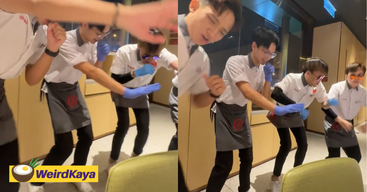 M'sian staff at haidilao's ioi city mall outlet go all out in dancing 'kong long kang lang' song for customers | weirdkaya