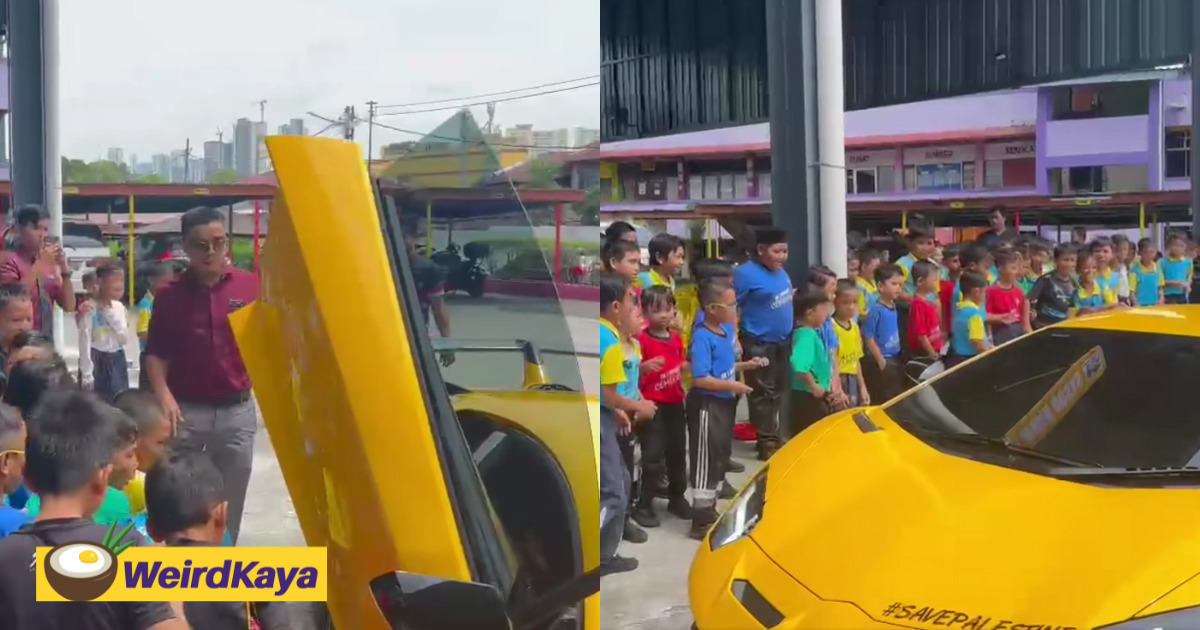 M'sian teacher drives lamborghini to school during farewell ceremony to inspire his students to dream big | weirdkaya